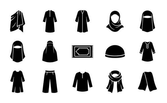Islamic Clothing Icons, Muslim Fashion Vector Set, Modest Apparel Graphics