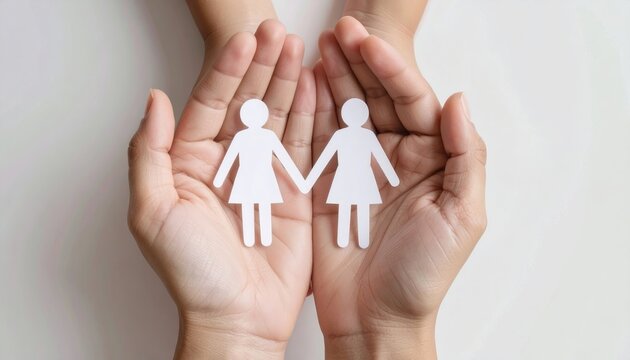 Family care concept with supportive hands and paper silhouette