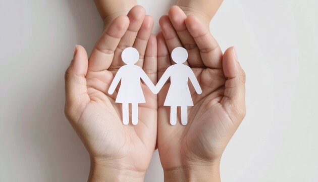 Family care concept with supportive hands and paper silhouette