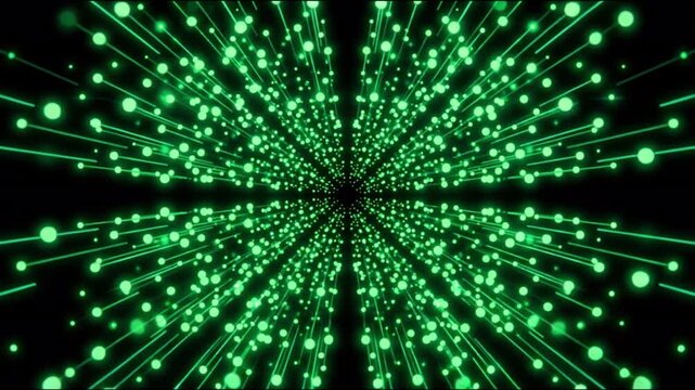 暗黒の真空空間にエメラルドグリーンの光の節点と格子が広がる背景映像