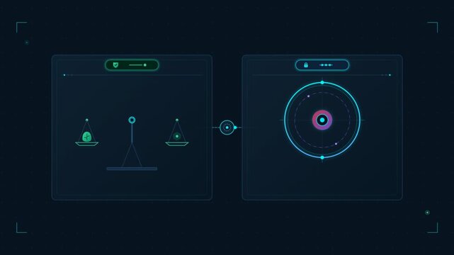 Minimalist vector user interface featuring mechanical scale and radar HUD