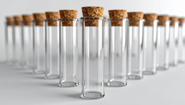 Empty glass test tube with cork stopper