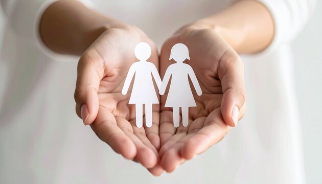 Family care concept with supportive hands and paper silhouette