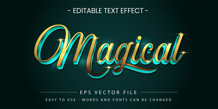 Magical Gold Cyan Luxury Sparkle 3D Editable Text Effect Vector