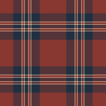 Seamless Brick Red and Navy Plaid with Broad Bands and Cream Lines