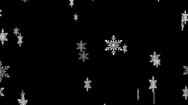 falling 3d snow flakes isolated alpha channel animation, winter snowfall,holiday christmas and new year social media motion design element