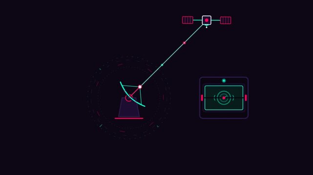Minimalist vector animation of satellite dish and radar data interface