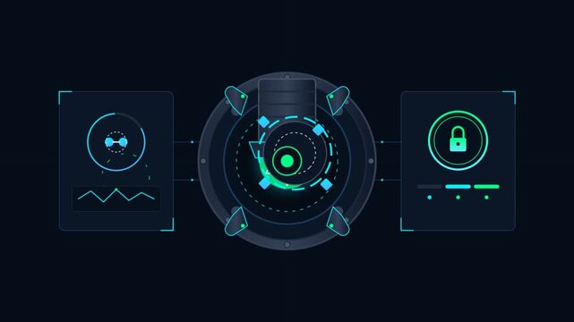 Futuristic sci fi user interface hud with glowing blue and green elements