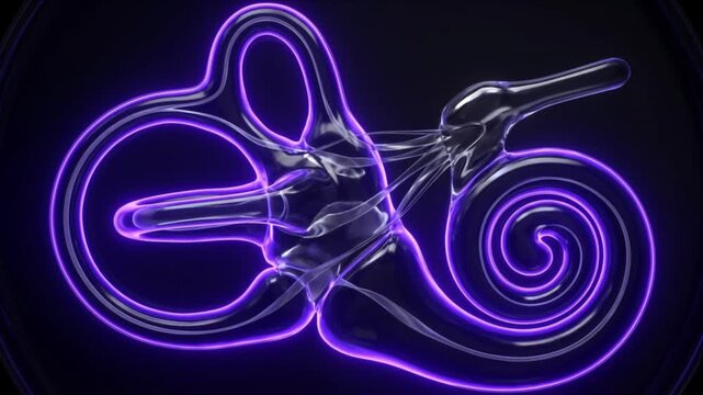 骨迷路と膜迷路の生体内蛍光と流体平衡を可視化した医療CG背景映像