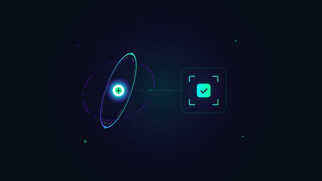 Minimalist vector interface animation with rotating rings and button click