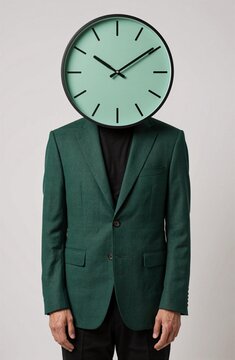 Man with Clock Face Head Surrealism Concept of Time Management and Deadline Pressure