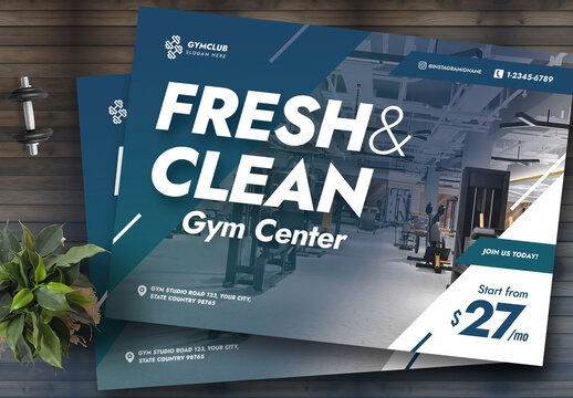 Fresh and Clean Gym Fitness Center with Soft Blue Color