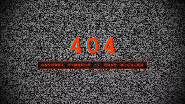 Error 404 digital glitch screen with static television noise background