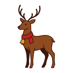 Fototapeta premium Cute Christmas Reindeer with Red Scarf and Bell
