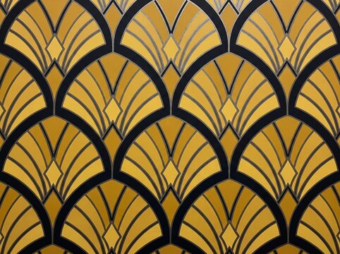 Art Deco Geometric Pattern - Elegant Fan Shape Design with Golden and Black Hues