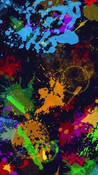 Colorful Paint Splash Splatter Animation,Grunge Ink Art Brush Strokes on Dark Background for Creative Video Transitions vertical social media motion design element
