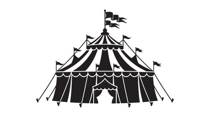 A black silhouette of a big top circus tent with flags silhouette © Md