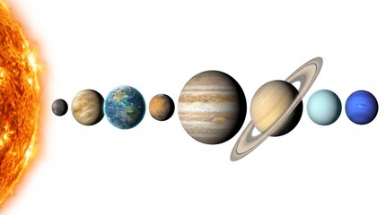 Solar system planets lined up in order from the sun, astronomical planet set, outer space infographic visual isolated PNG with Transparent Background © irfan