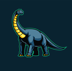 illustration of a long neck Brachiosaurus sauropod dinosaur mascot character. © harrisaputra