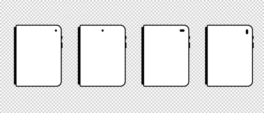 Foldable Smartphone Mockup Vector Illustration Set. Modern Fold Mobile Screen Template