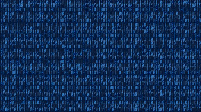 Glowing blue binary code data digital network abstract background, seamless loop background animation