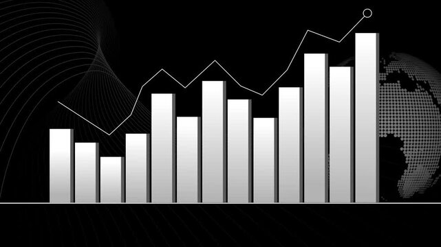 Rising bar chart and line graph with world map business growth finance and global market trend animation