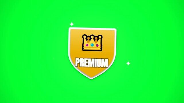 Golden Premium Crown Shield Icon, Animated VIP Royalty Badge Motion Graphic, Chroma Key Green Screen Overlay Element