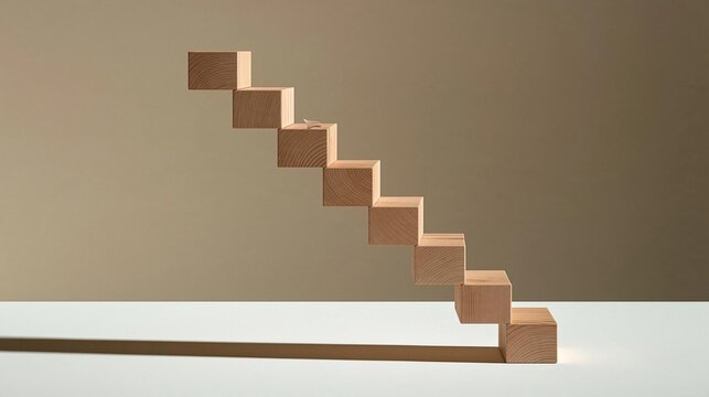 Wooden staircase made up of multiple wooden blocks arranged in a vertical line.