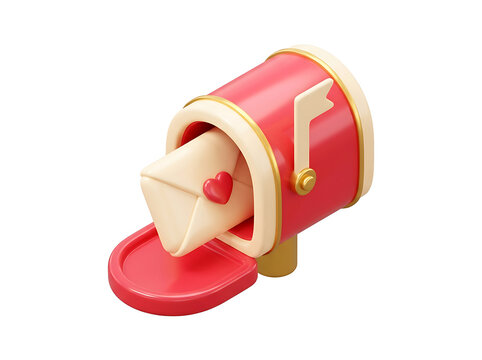 Red retro mailbox with a love letter isolated on transparent background