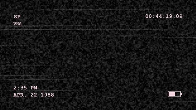 Retro VHS camcorder overlay with static noise and date timestamp display