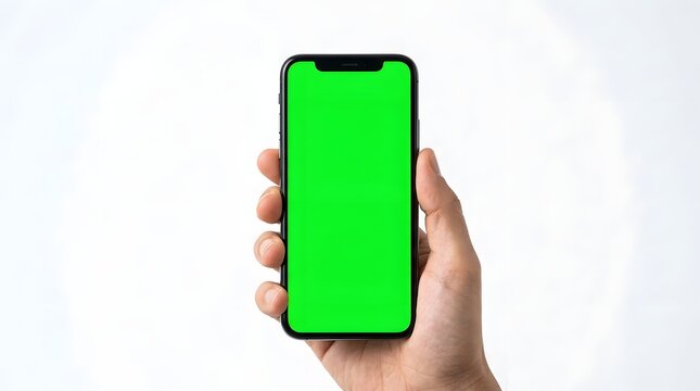 Smartphone Green Screen Mockup Held by Hand