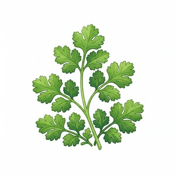 Cartoon illustration of fresh green cilantro leaves isolated on white background.