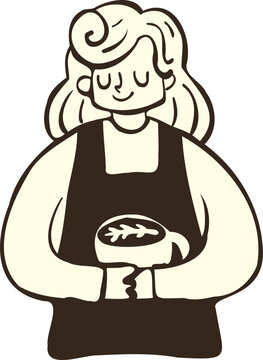 Handdrawn Illustration of a Barista with Coffee