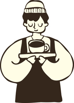 Hand Drawn Illustration of Barista Serving Coffee