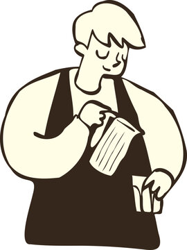 Handdrawn Illustration of Barista Pouring Coffee
