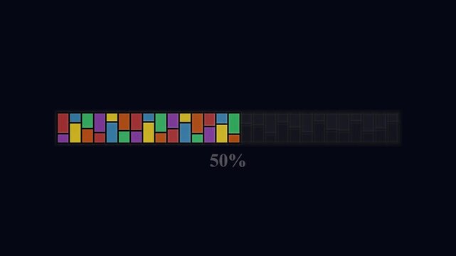 Colorful Loading Bar Progress Indicator with  Percent Text on Dark Background