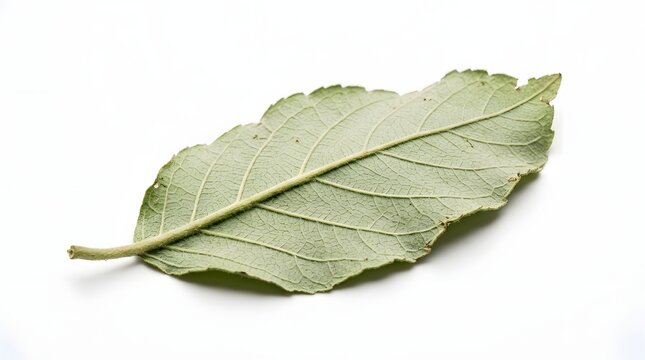 Macro Botanical Leaf Specimen Isolated on White Background