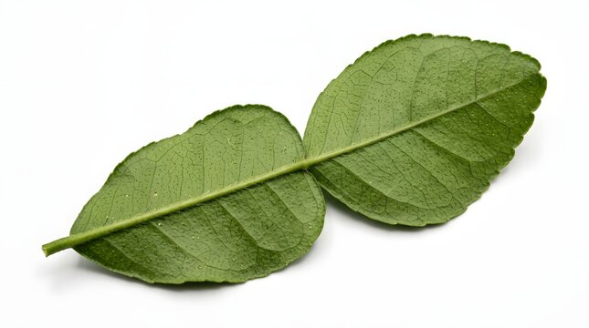 Macro Studio Shot of Fresh Kaffir Lime Leaf Isolated on White
