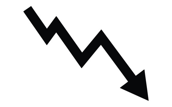 Black zigzag downward arrow on a plain white background decline