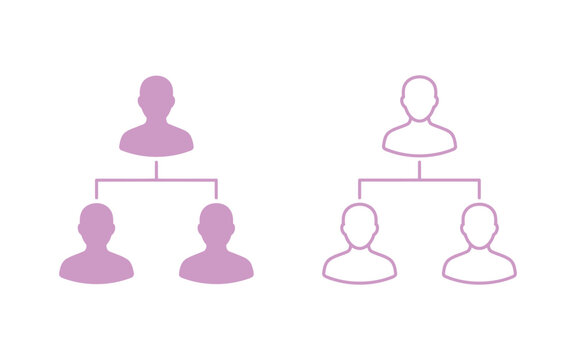 Two organizational charts with solid and outline human purple