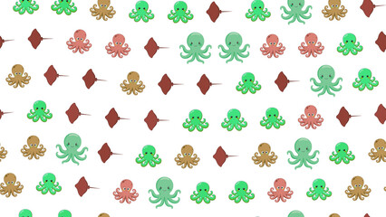 Cartoon Octopuses and Stingrays Pattern © syiffaaulia