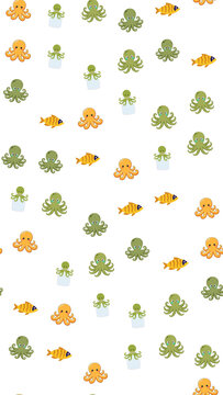 Cartoon Octopuses and Fish Pattern