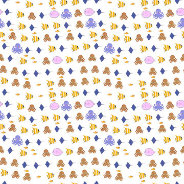 Cartoon sea creatures repeating pattern