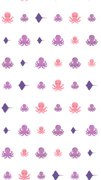 Cute cartoon octopuses and stingrays seamless pattern