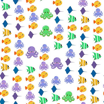 Cute cartoon sea creatures pattern