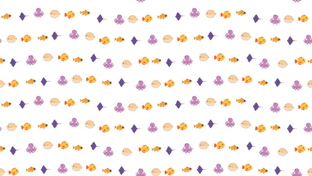 Seamless pattern of cartoon sea animals