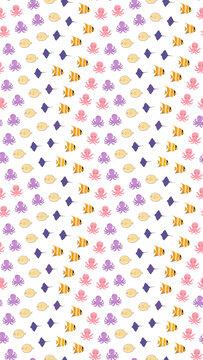 Seamless pattern of cartoon sea animals