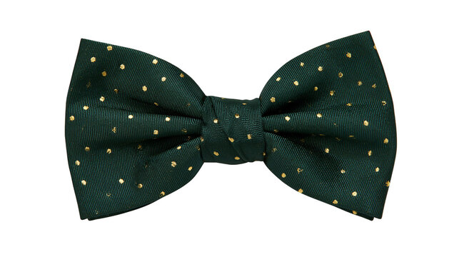Dark green bow tie with small gold polka dot pattern