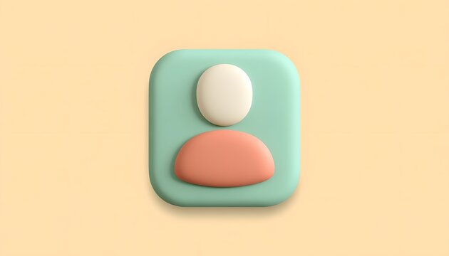 Premium 3D soft clay technology icon representing single user profile, green square app icon design.