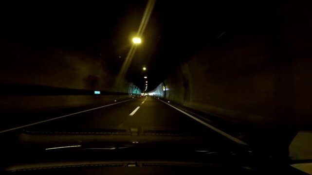 POV Drive Exiting Tunnel onto A1 E71 Motorway Near Zadar, Croatia